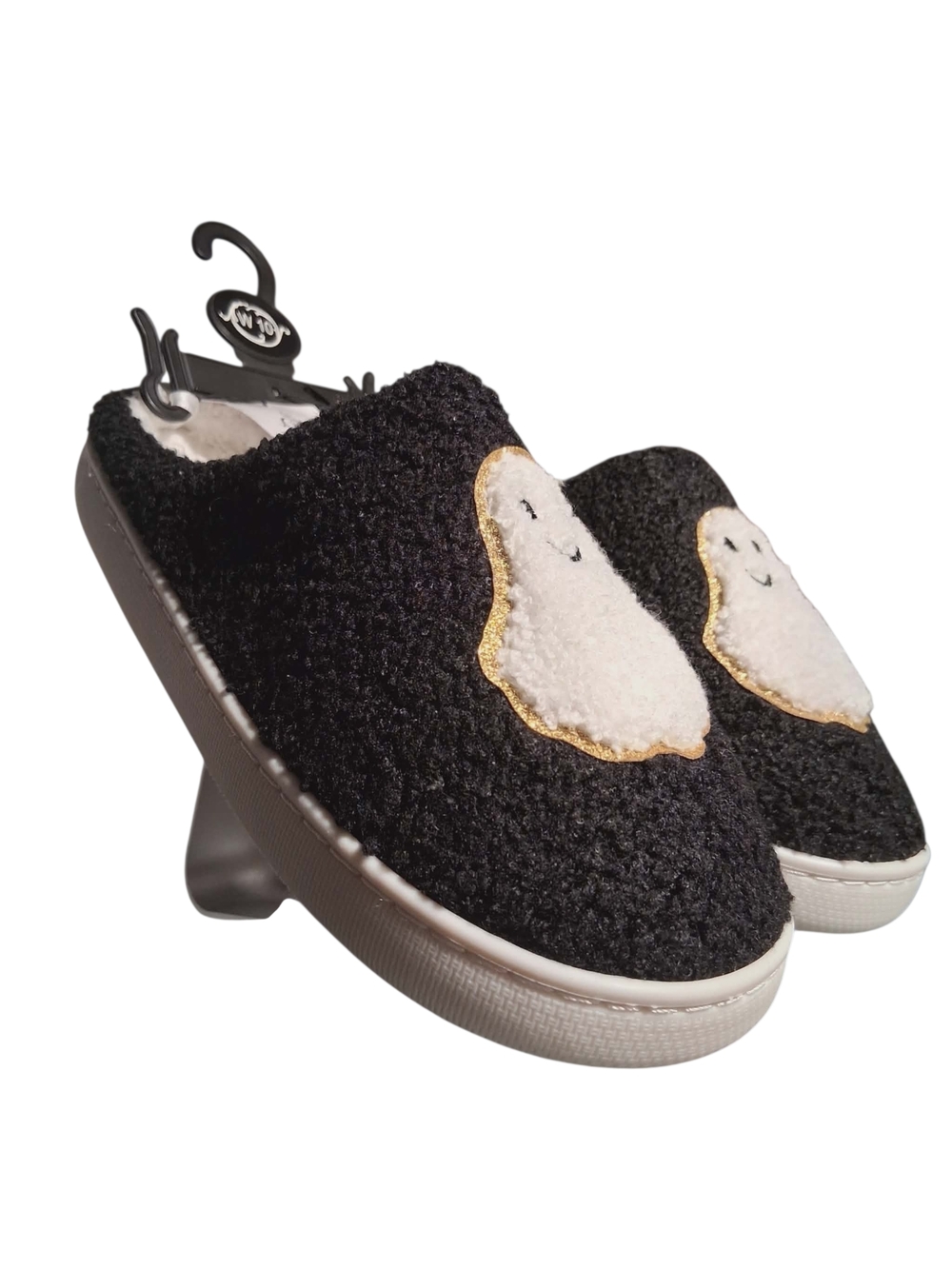 Black Fuzzy Ghost Slip-On Slippers - Picture 3 of 6